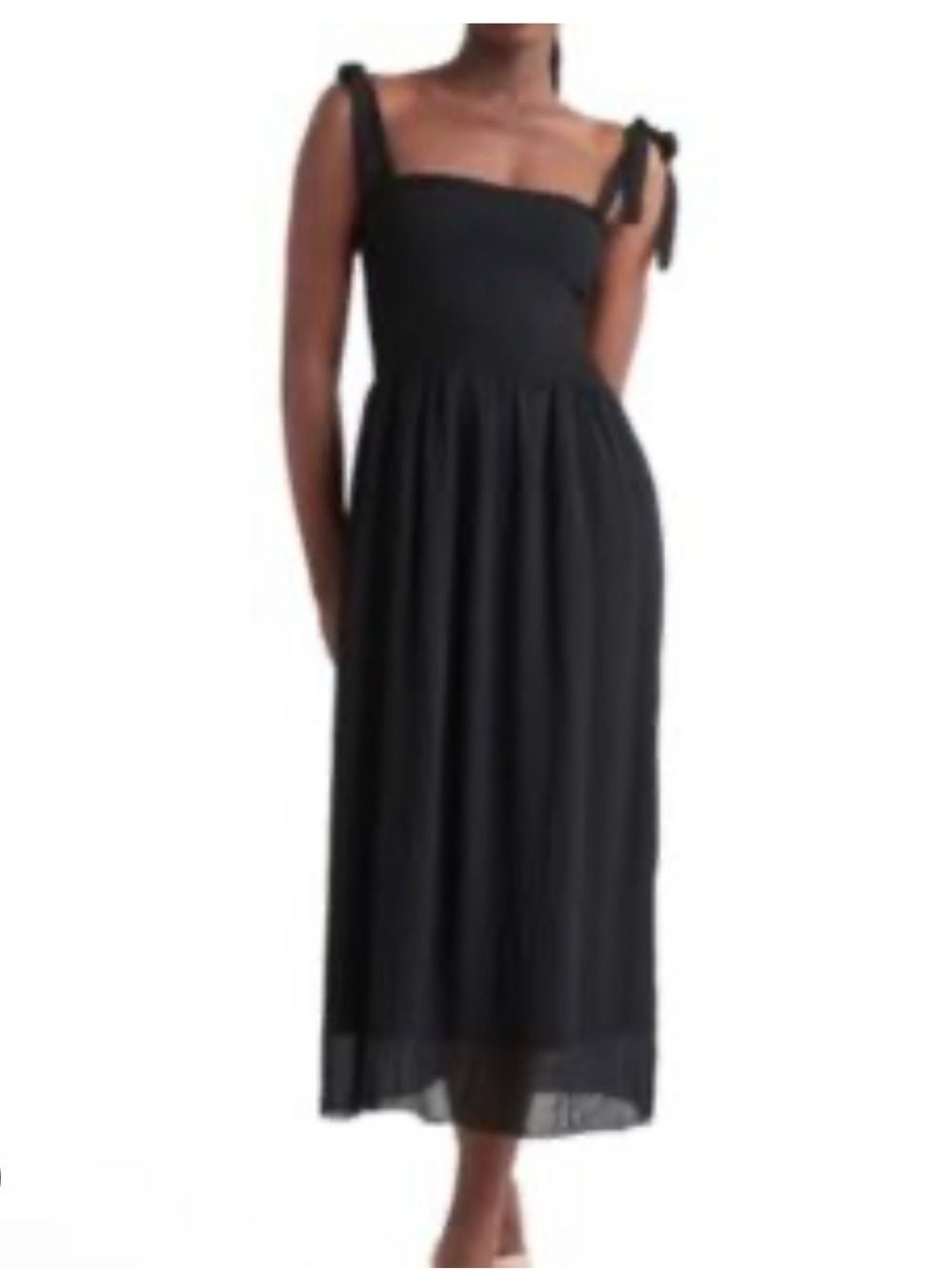 Black Midi Dress with Tie Shoulder Straps